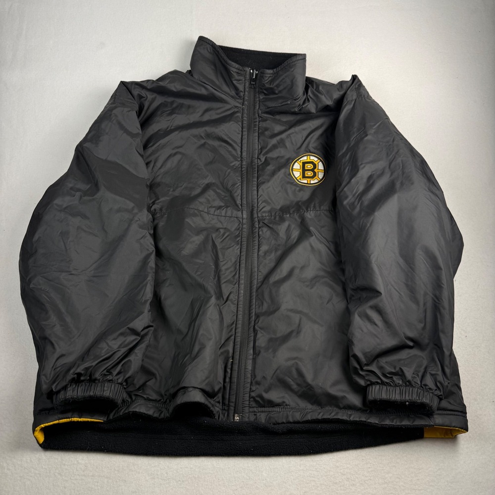 Pro‎ Player Boston Bruins NHL Reversible Jacket Mens XL Black Yellow Full Zip